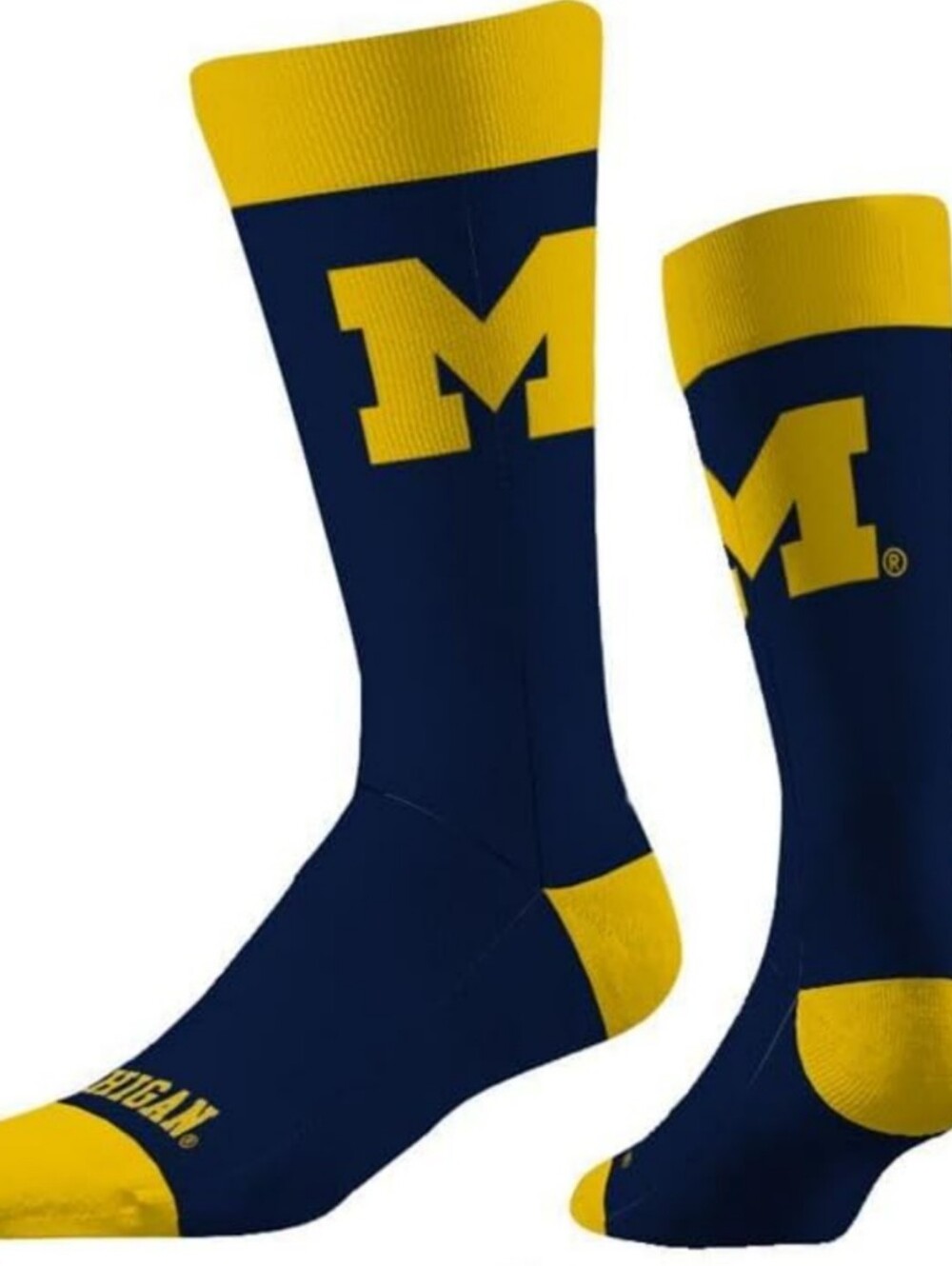 2 NWT University of Michigan Navy & Yellow Crew Socks - Team Logo Athletic Socks